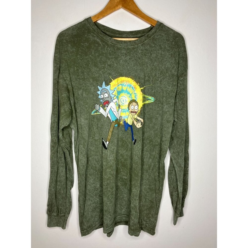 Rick & Morty Green Long Sleeve Shirt By Ripple Junction Men's Large